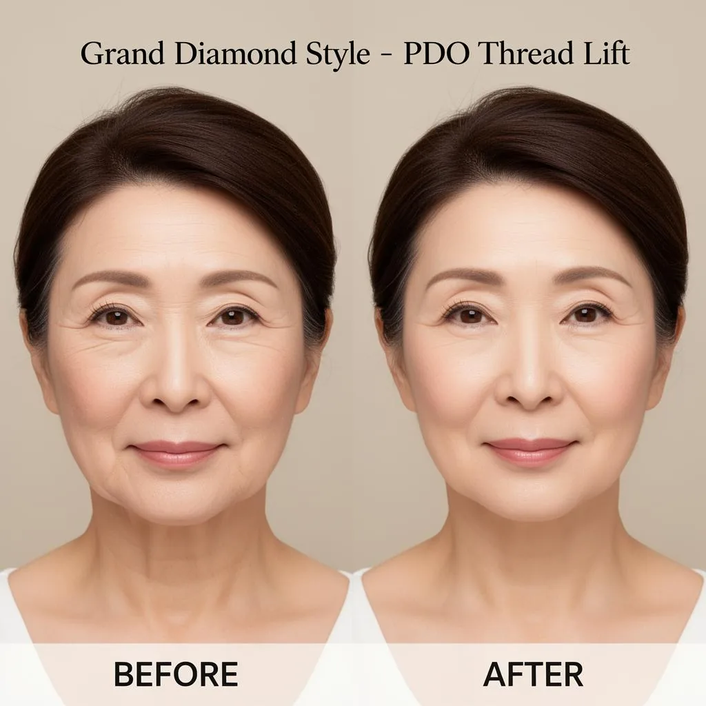 Grand Diamond 糸リフト ビフォーアフター - 50代女性のフェイスリフト症例
