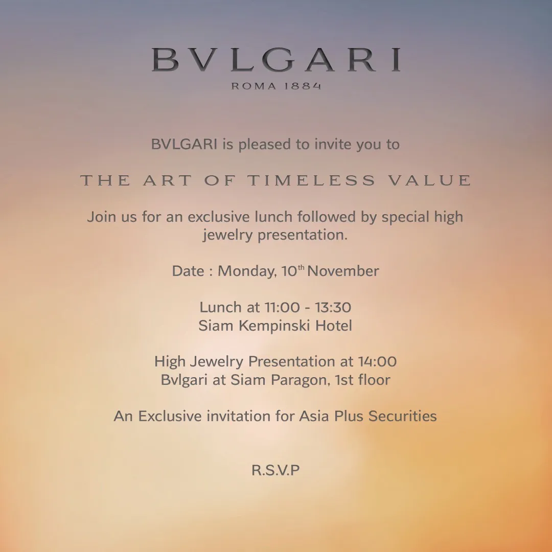 Invitation for Bvlgari's The Art of Timeless Value event on Monday 10 November